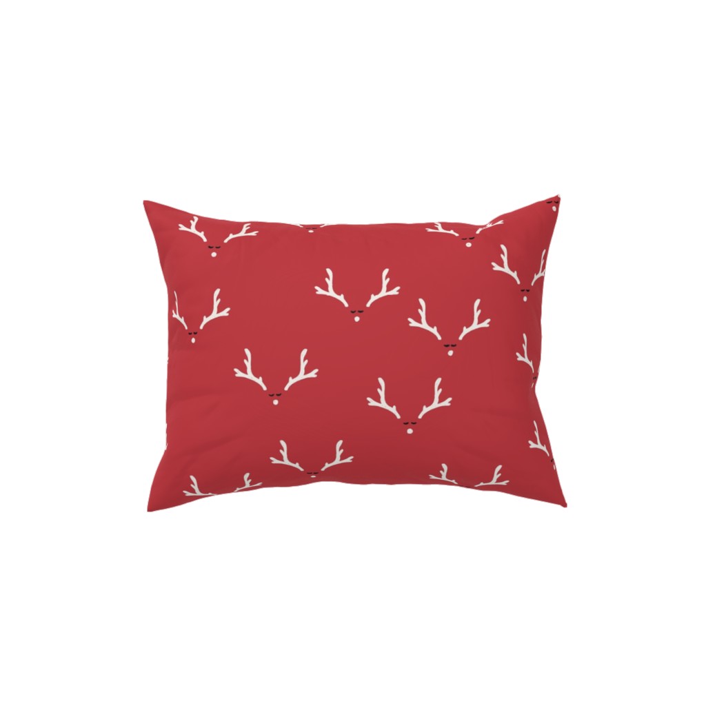 Christmas Reindeer Antlers - Red Pillow, Woven, Beige, 12x16, Single Sided, Red