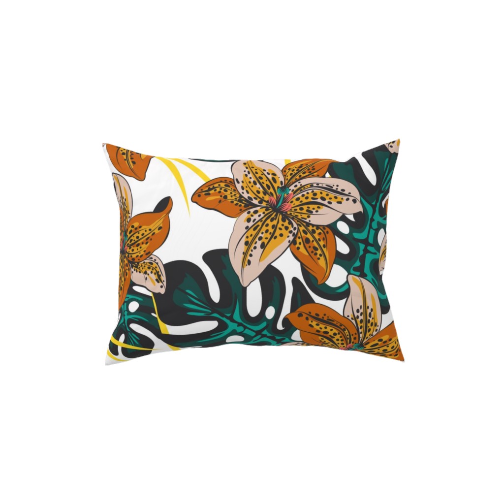 Tropical Lily on White Pillow, Woven, Beige, 12x16, Single Sided, Multicolor