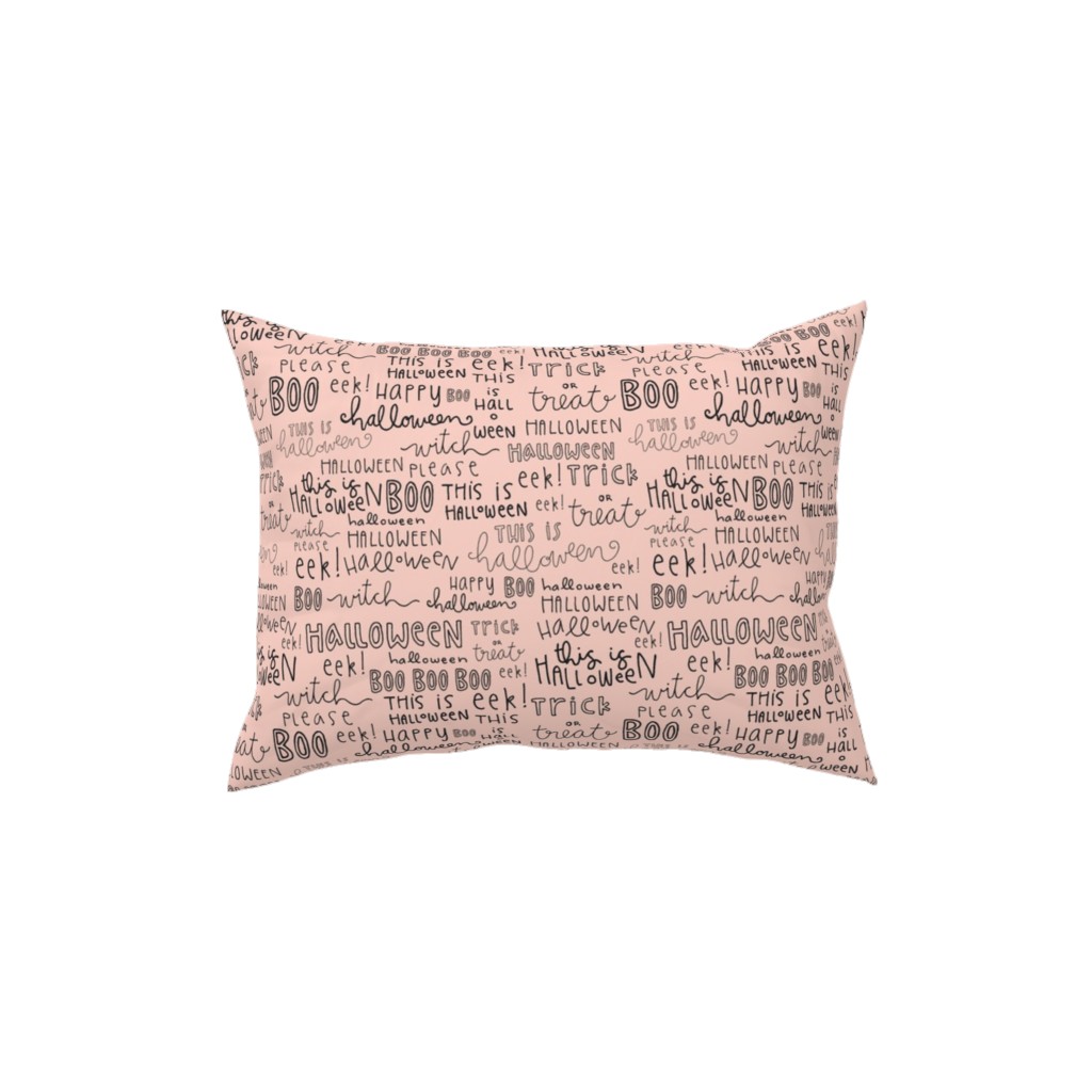 Halloween Words - Black Pillow, Woven, Beige, 12x16, Single Sided, Pink