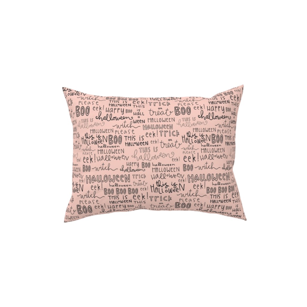 Halloween Words - Black Pillow, Woven, Beige, 12x16, Single Sided, Pink, Bright Pink