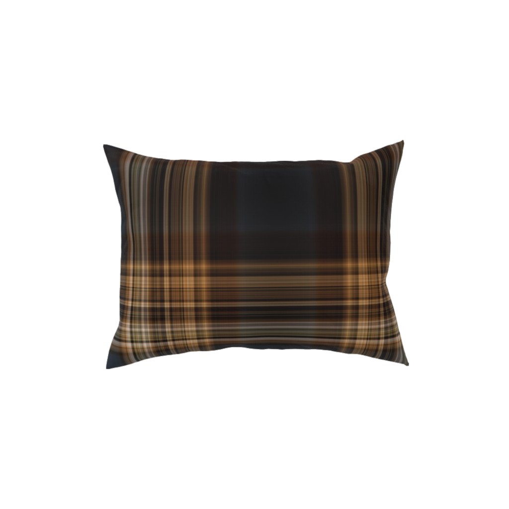 Fine Line Plaid - Dark Blue and Brown Pillow, Woven, Beige, 12x16, Single Sided, Brown