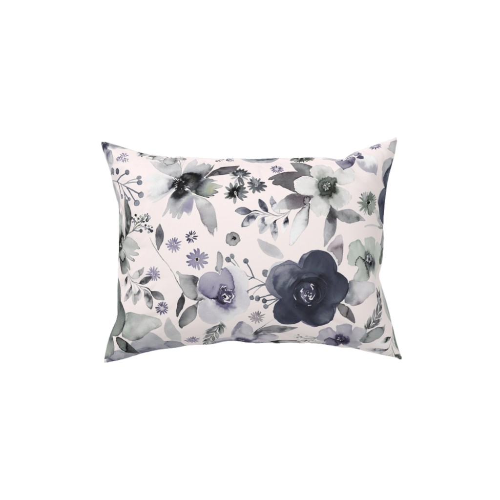 Wintery Watercolor Flower Bouquets - Navy Pillow, Woven, Beige, 12x16, Single Sided, Blue