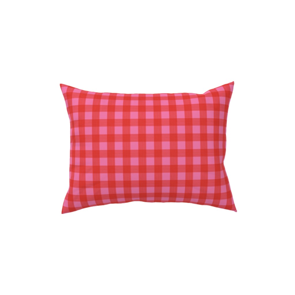 Valentine Buffalo Plaid Pillow, Woven, Beige, 12x16, Single Sided, Pink, Bright Pink