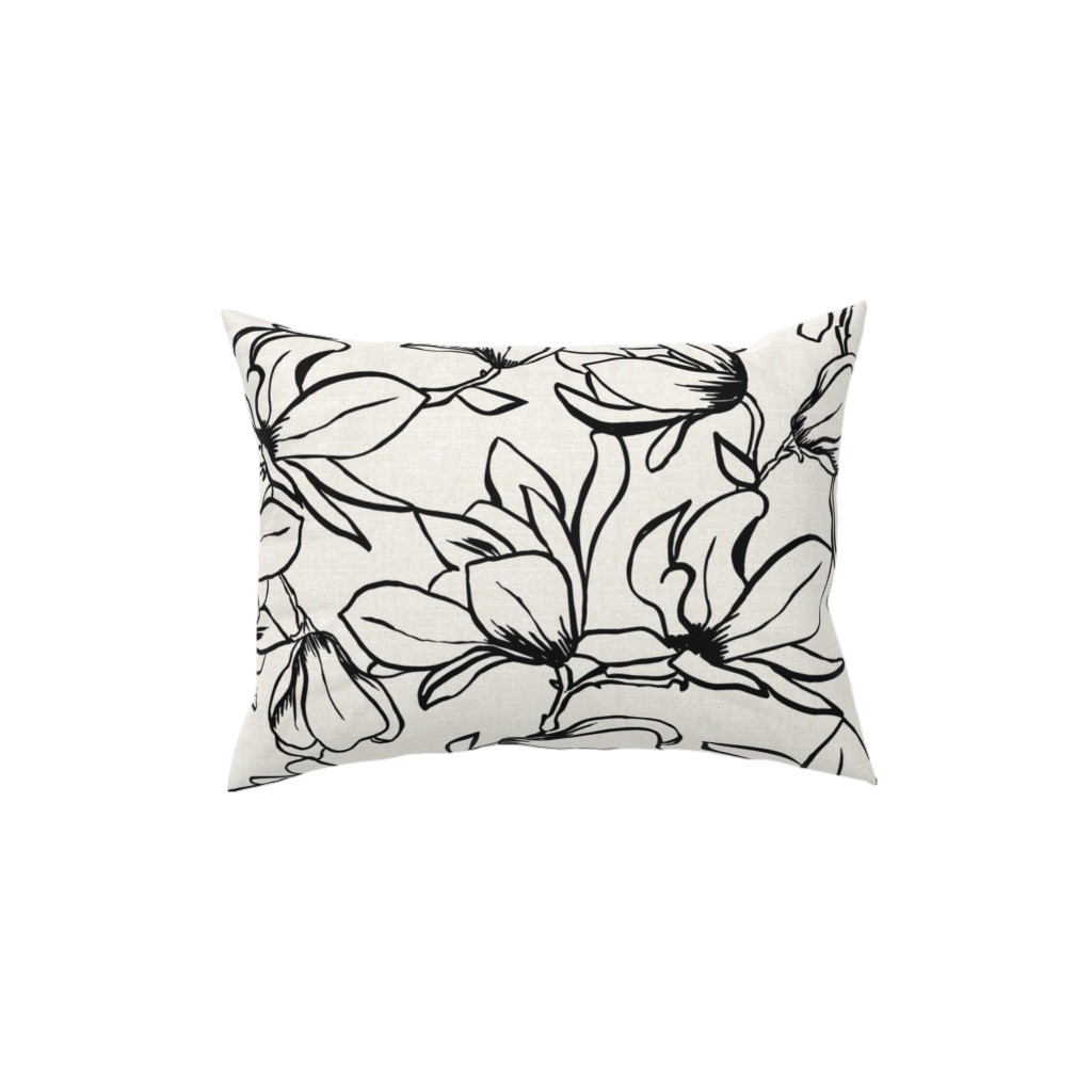 Magnolia Garden - Textured - White & Black Pillow, Woven, Beige, 12x16, Single Sided, Beige