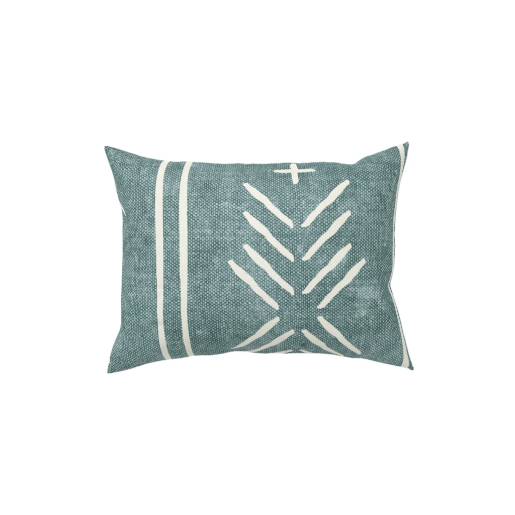 Mudcloth Arrows and Stripes - Dusty Blue Pillow, Woven, Beige, 12x16, Single Sided, Blue