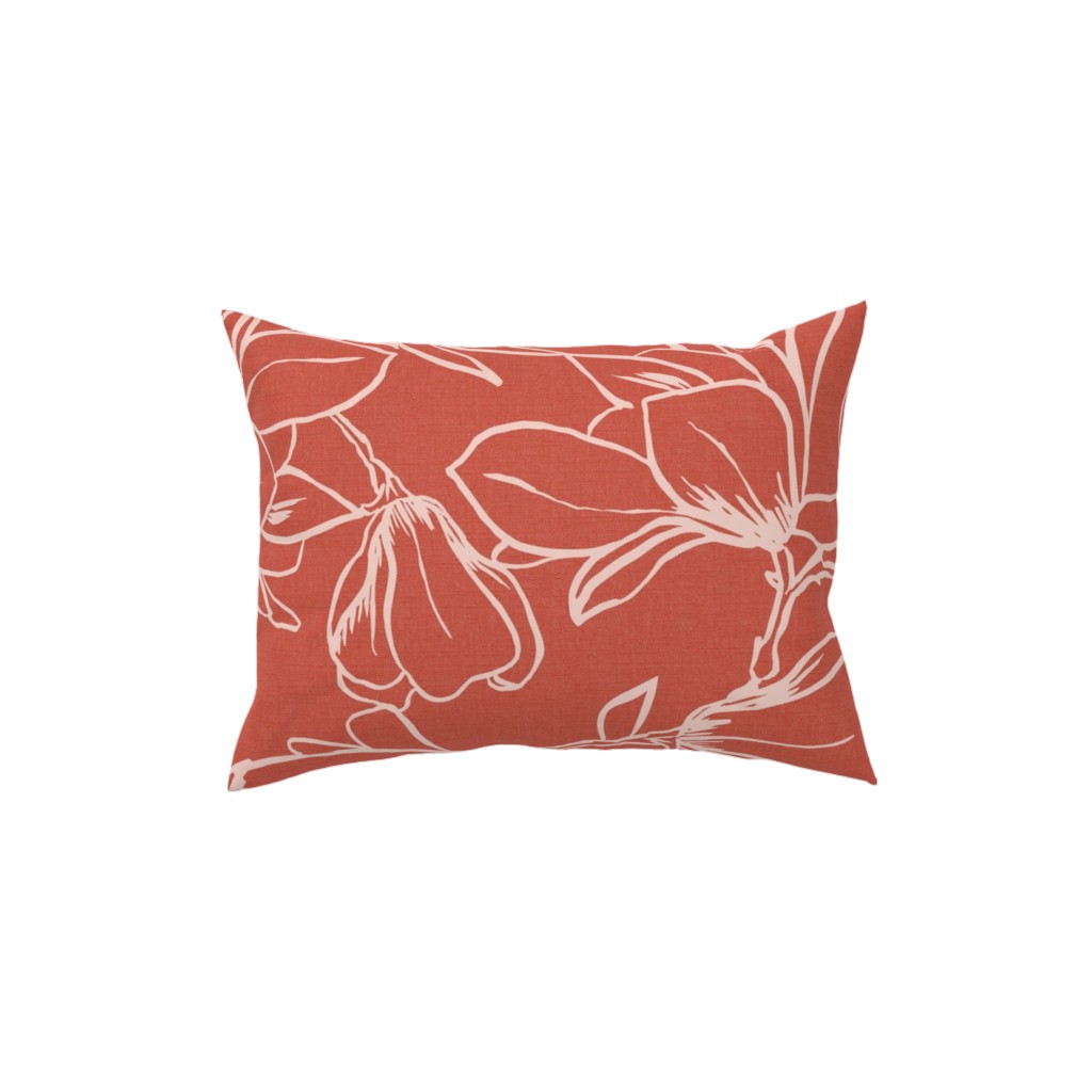 Magnolia Garden Pillow, Woven, Beige, 12x16, Single Sided, Red, Fawn