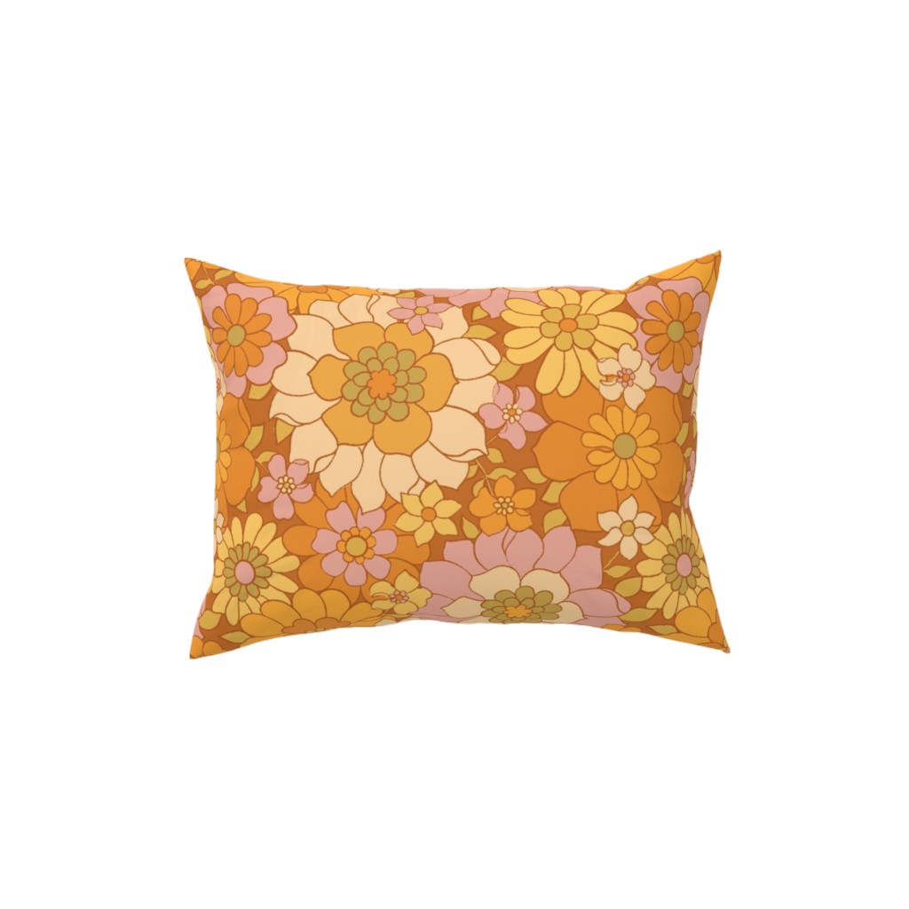 Avery Retro Floral Pillow, Woven, Beige, 12x16, Single Sided, Orange