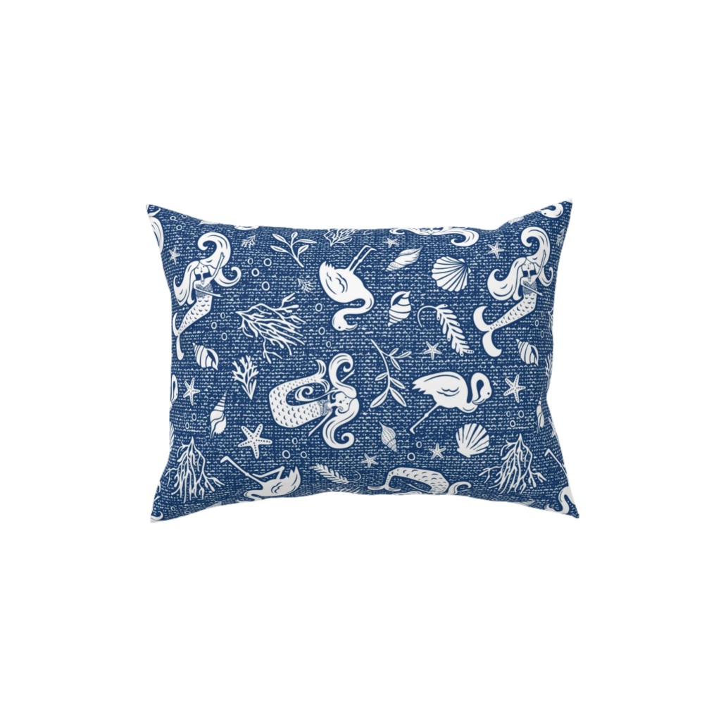 Beachy Keen Mermaid and Flamingo - Blue Pillow, Woven, Beige, 12x16, Single Sided, Blue