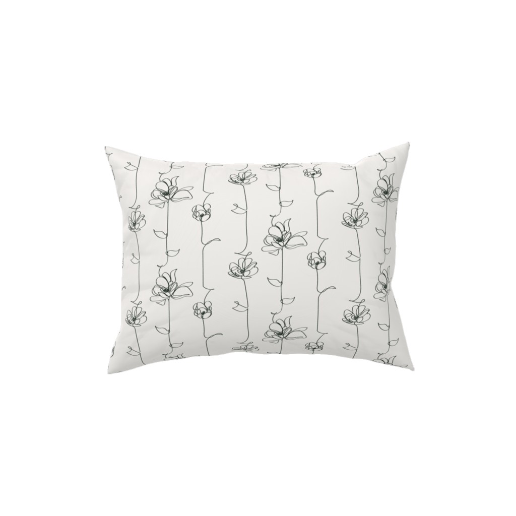 One Line Floral - Light Pillow, Woven, Beige, 12x16, Single Sided, White