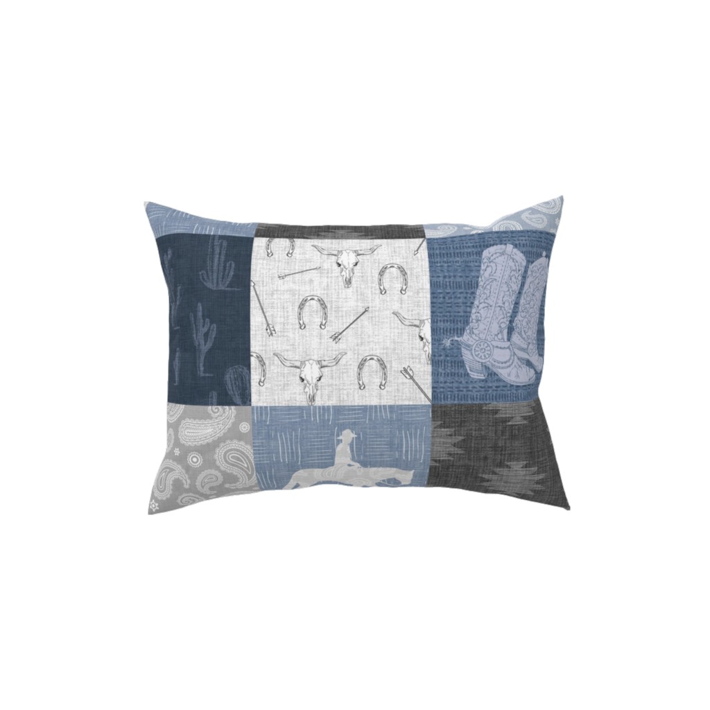 Lone Cowboy - Blue and Gray Pillow, Woven, Beige, 12x16, Single Sided, Blue, True Blue