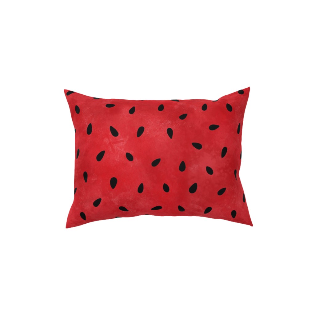 Watermelon Seeds - Black on Red Pillow, Woven, Beige, 12x16, Single Sided, Red, Red