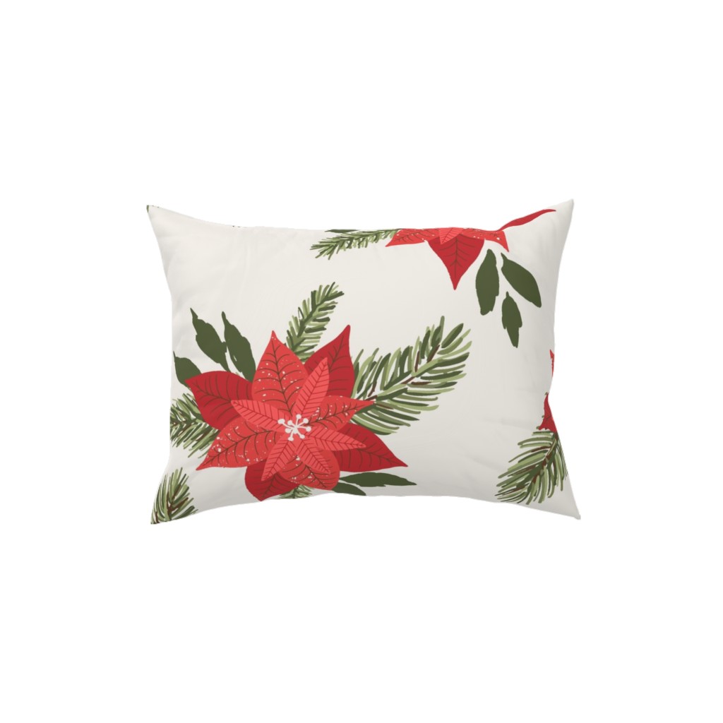 Poinsettia Christmas Flower Pillow, Woven, Beige, 12x16, Single Sided, Beige