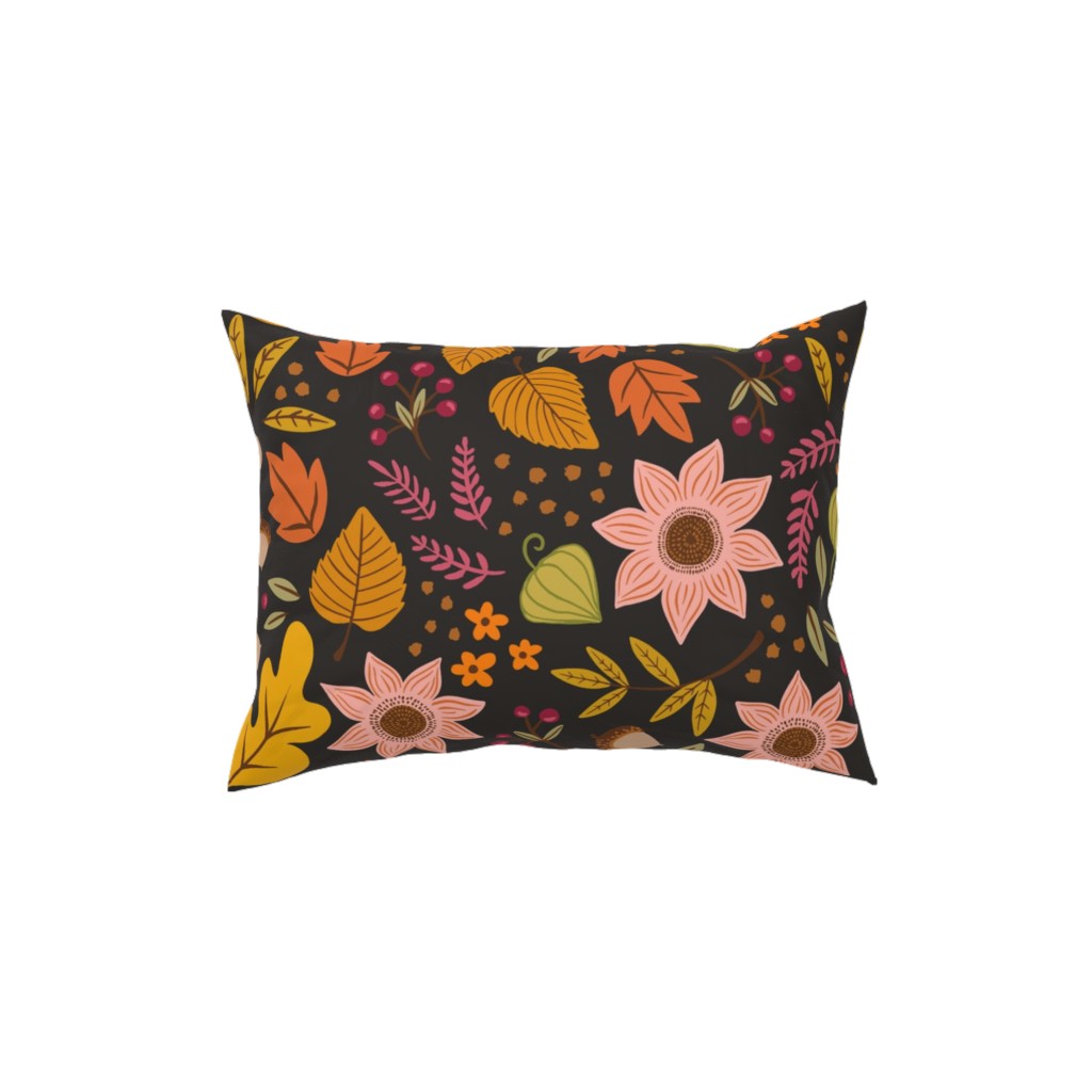 Autumn Fall Floral - Dark Pillow, Woven, Beige, 12x16, Single Sided, Multicolor