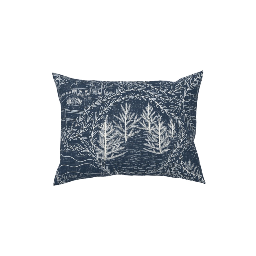 Winter Holiday Toile - Navy Pillow, Woven, Beige, 12x16, Single Sided, Blue