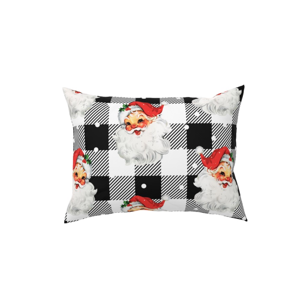 Jolly Retro Santa and Plaid - Black and White Pillow, Woven, Beige, 12x16, Single Sided, Multicolor