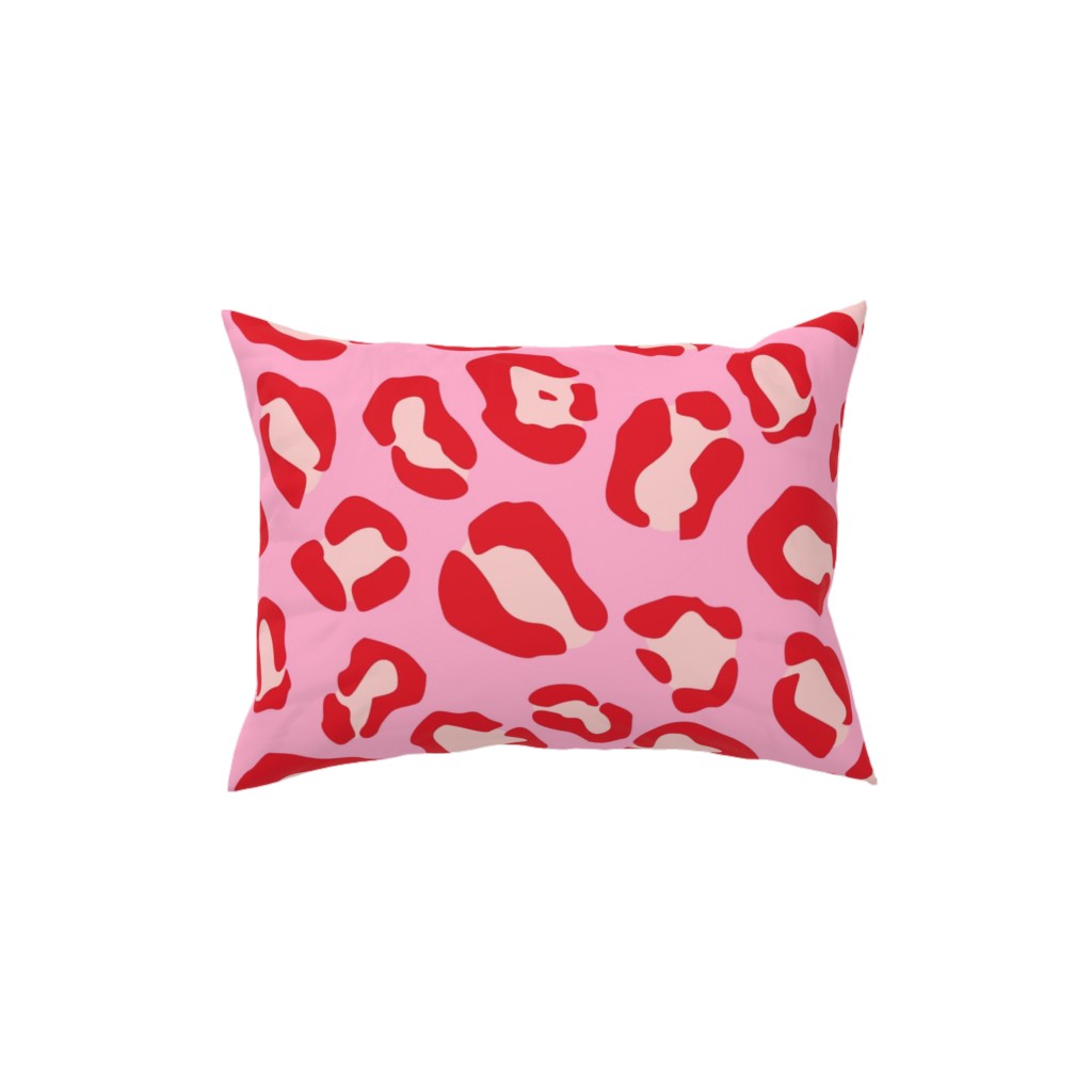 Leopard - Pink and Red Pillow, Woven, Beige, 12x16, Single Sided, Pink, Bright Pink