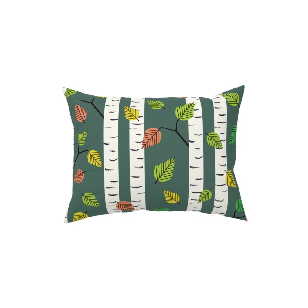 Autumn Birch Forest Pillow, Woven, Beige, 12x16, Single Sided, Green