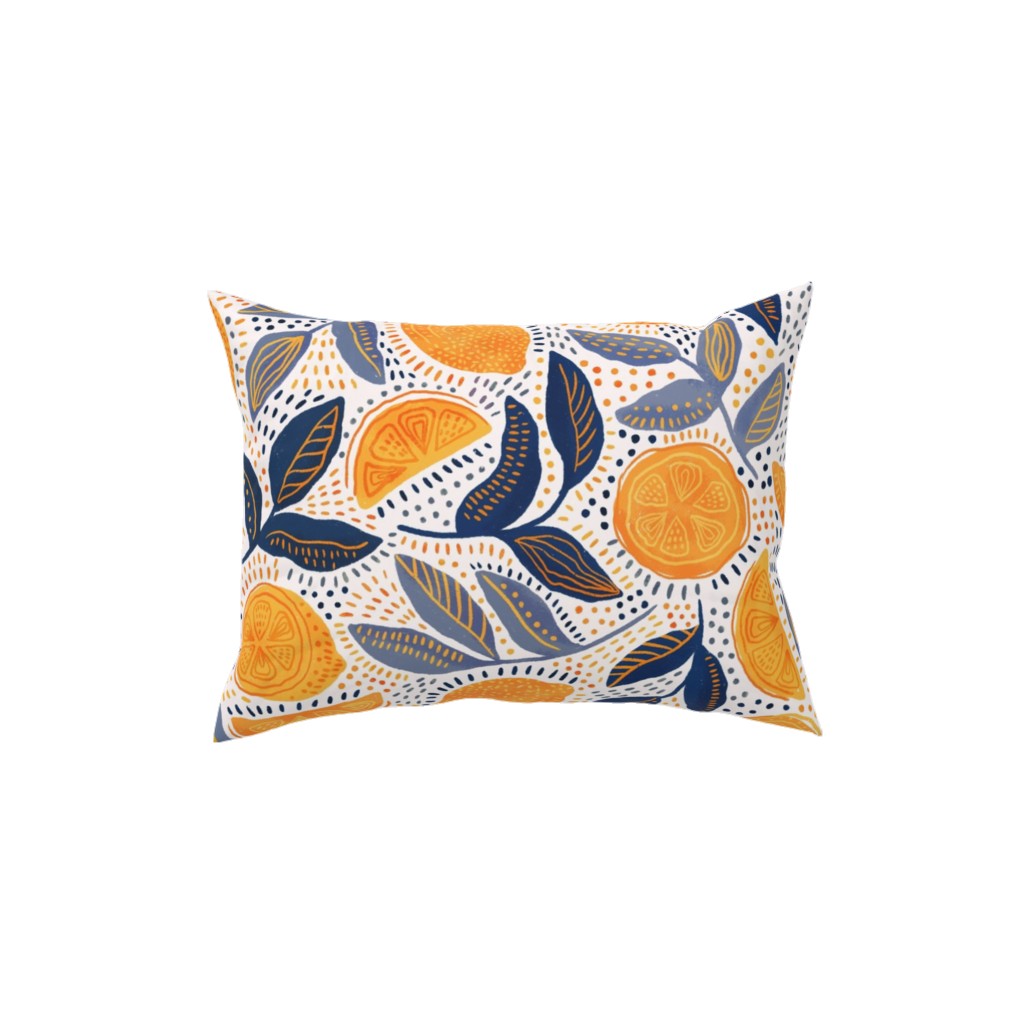 Give Me Those Lemons - Blue and Yellow Pillow, Woven, Beige, 12x16, Single Sided, Yellow