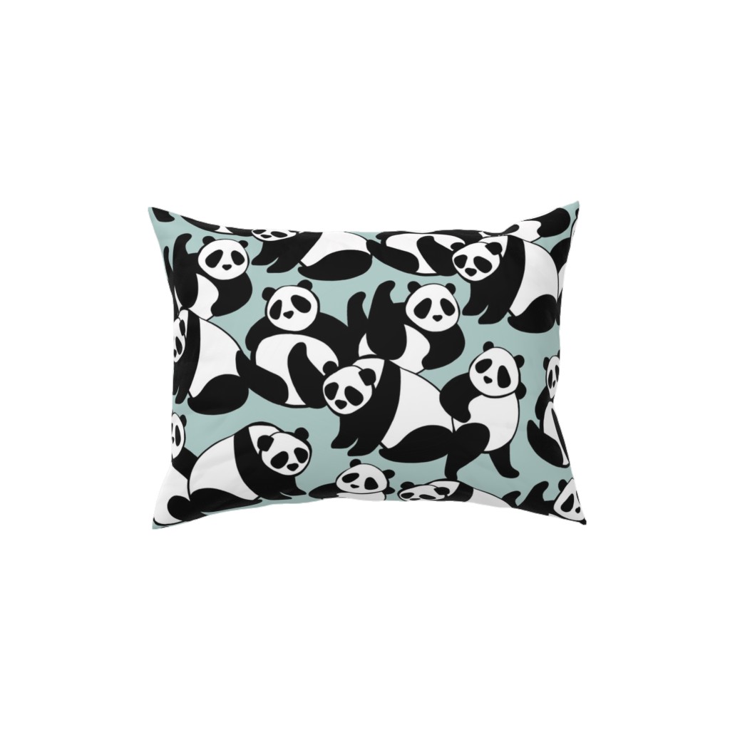 Retro Panda Playground Pillow, Woven, Beige, 12x16, Single Sided, Blue, Surf