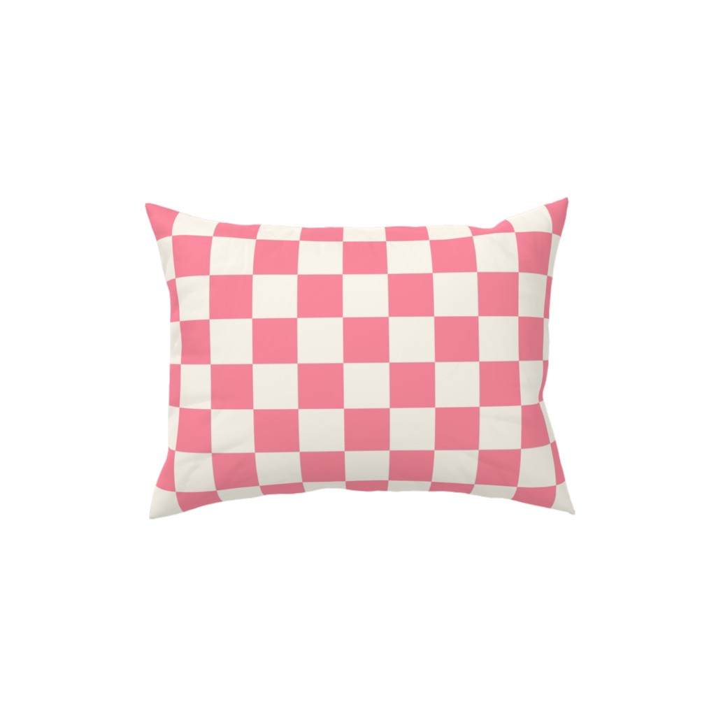 Checkered Pattern - Pink Pillow, Woven, Beige, 12x16, Single Sided, Pink, Bright Pink