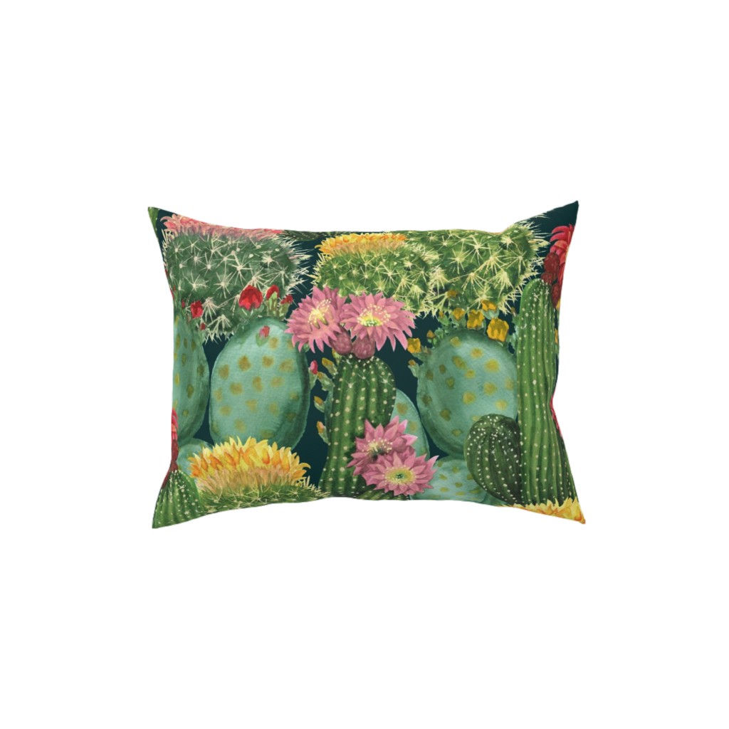 Tropical Cactus Flowers Pillow, Woven, Beige, 12x16, Single Sided, Multicolor