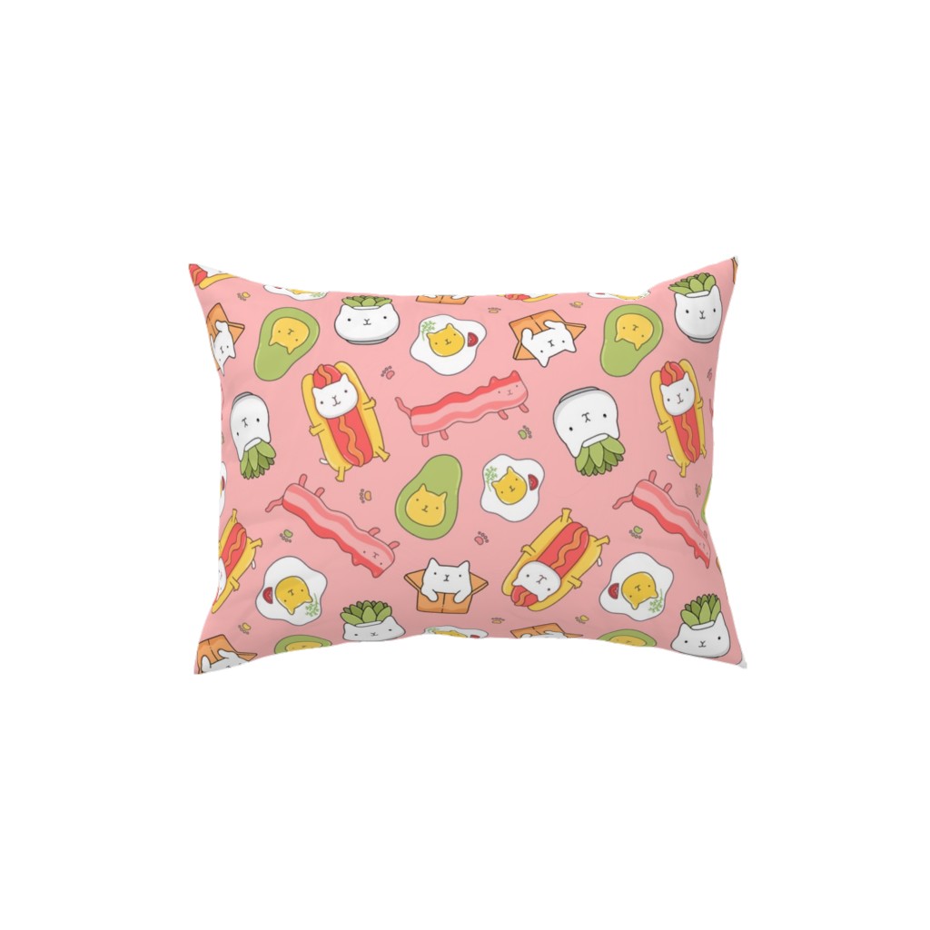 Cats and Foods Pillow, Woven, Beige, 12x16, Single Sided, Pink