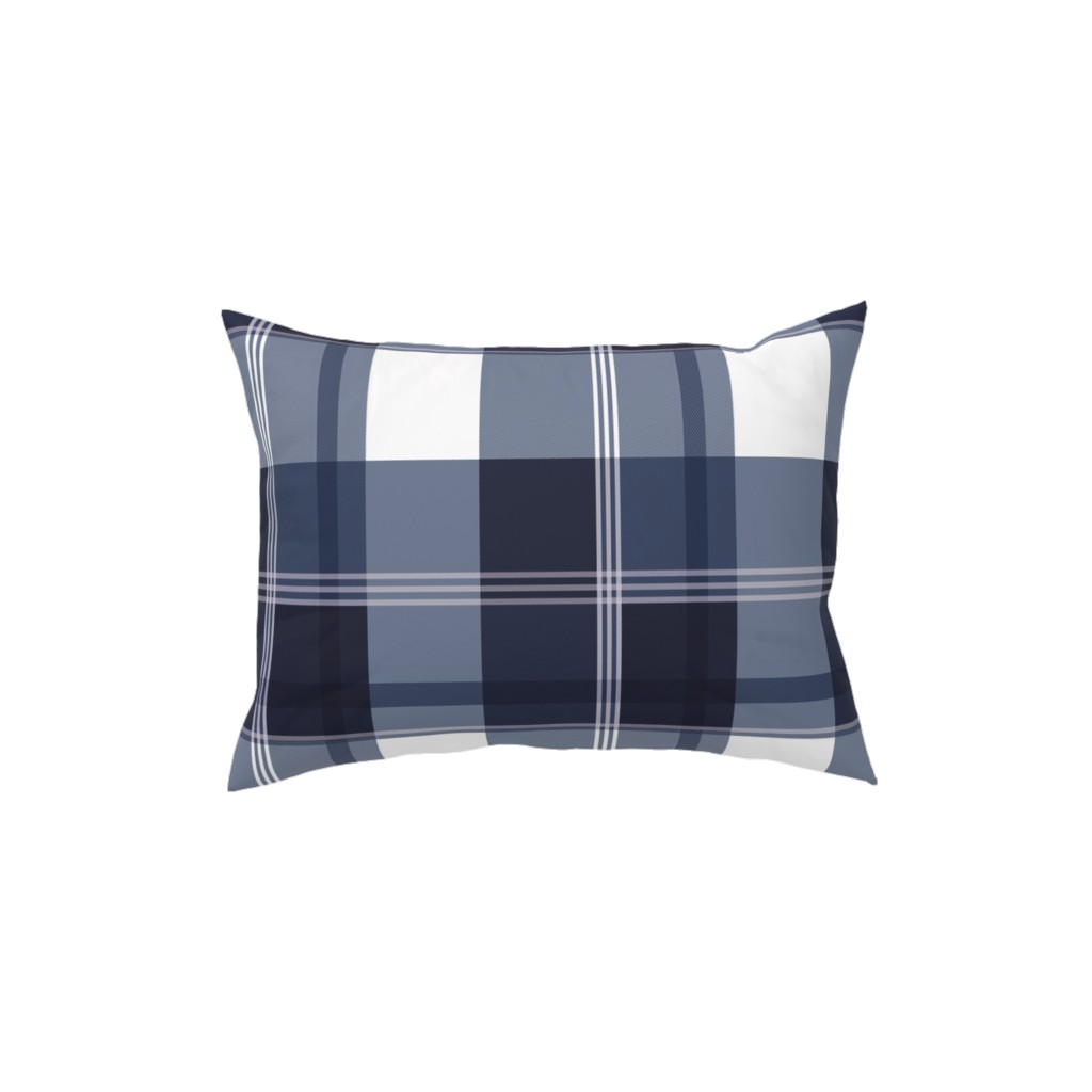 Navy Blue Plaid Pillow, Woven, Beige, 12x16, Single Sided, Blue