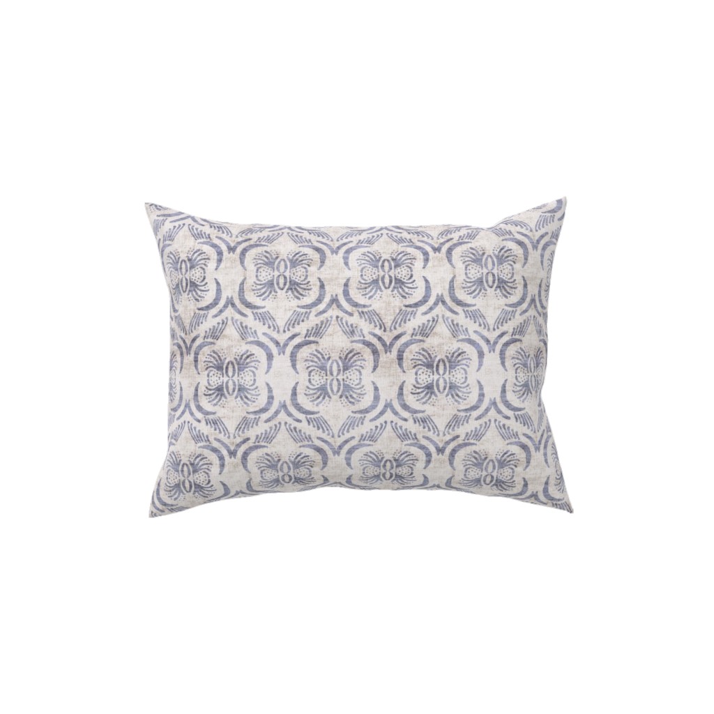 French Linen Geo Floral Pillow, Woven, Beige, 12x16, Single Sided, Gray, Gray