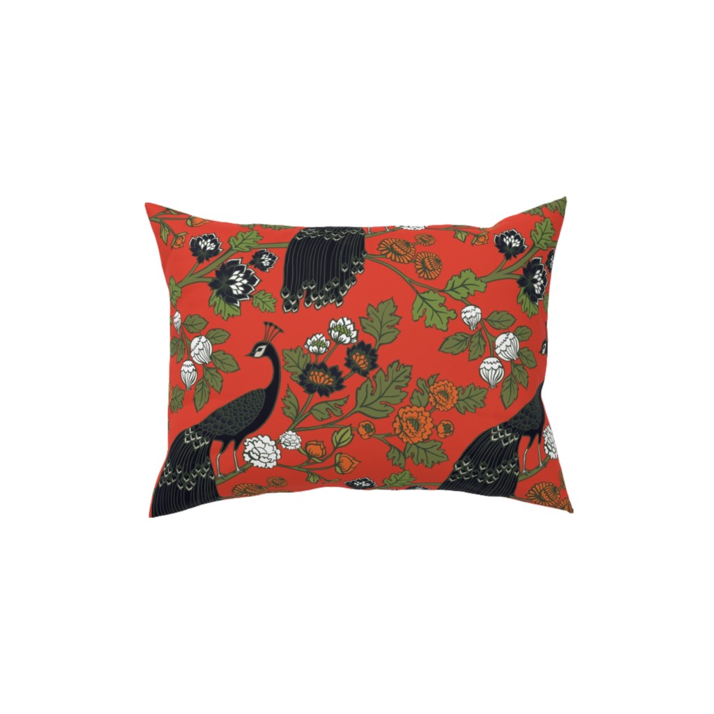 Peacock Garden - Red Pillow, Woven, Beige, 12x16, Single Sided, Red