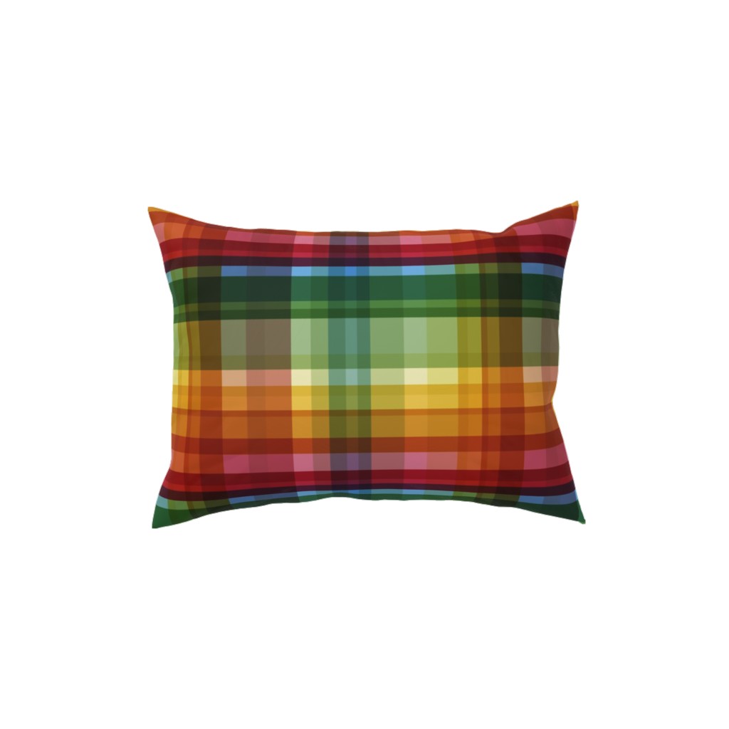 Gingham Rainbow Check Pillow, Woven, Beige, 12x16, Single Sided, Multicolor