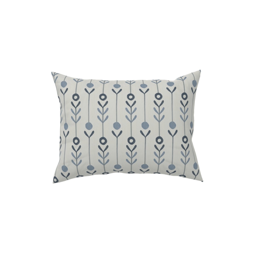 Farmhouse Flowers - Line Art Pillow, Woven, Beige, 12x16, Single Sided, Blue, True Blue
