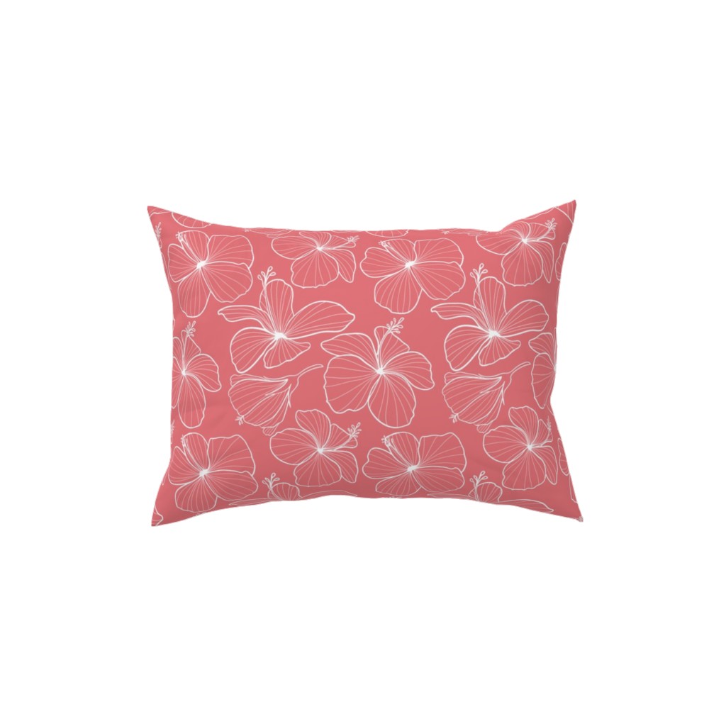 Hibiscus Line Art - Pink Pillow, Woven, Beige, 12x16, Single Sided, Pink