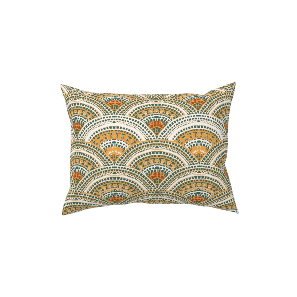 Earthy Fans - Orange Green and Gold Pillow, Woven, Beige, 12x16, Single Sided, Multicolor