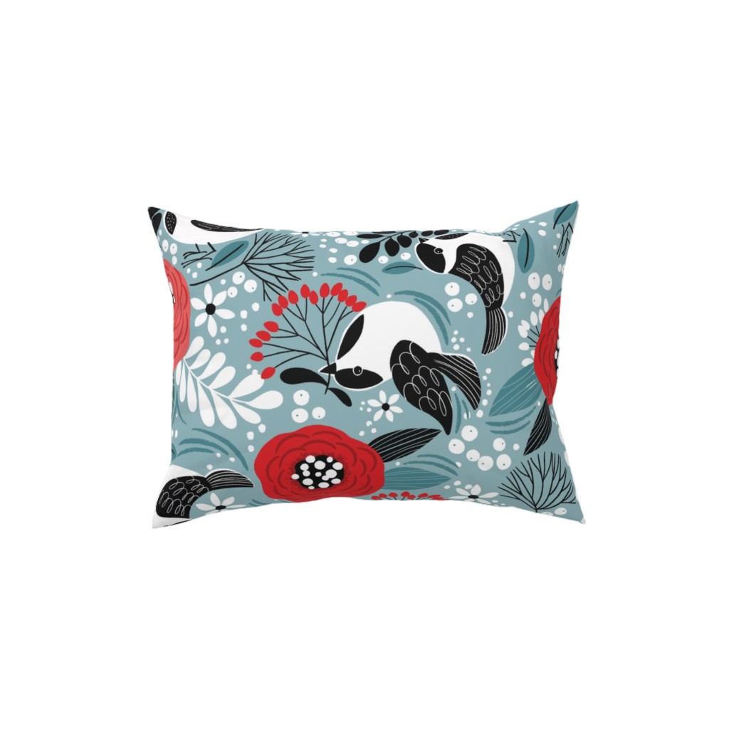 Winter Birds & Berries Pillow, Woven, Beige, 12x16, Single Sided, Multicolor