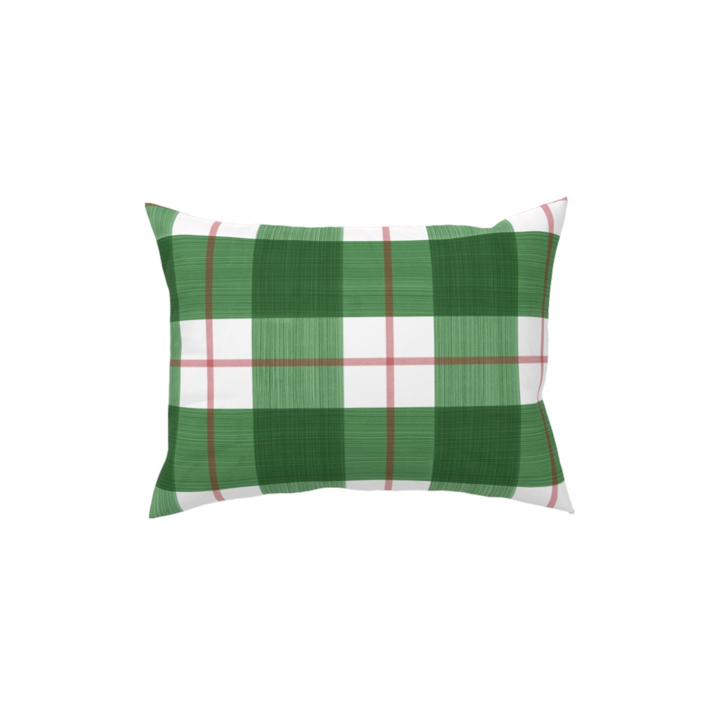 Double Plaid Pillow, Woven, Beige, 12x16, Single Sided, Green