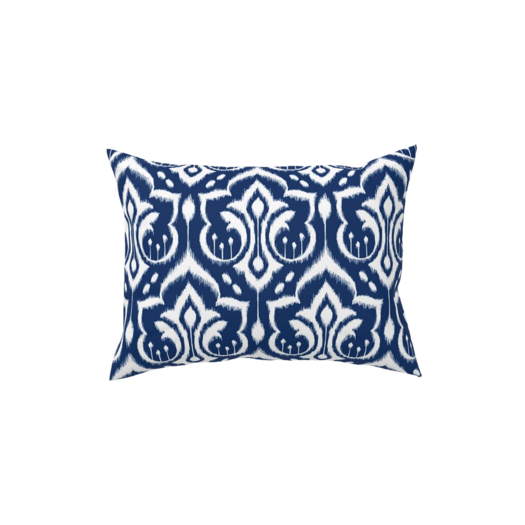 Ikat Damask - Midnight Navy Pillow, Woven, Beige, 12x16, Single Sided, Blue