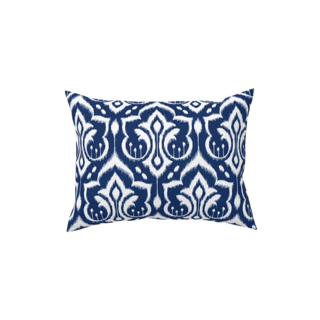 Ikat Damask - Midnight Navy Pillow, Woven, Beige, 12x16, Single Sided, Blue, True Blue