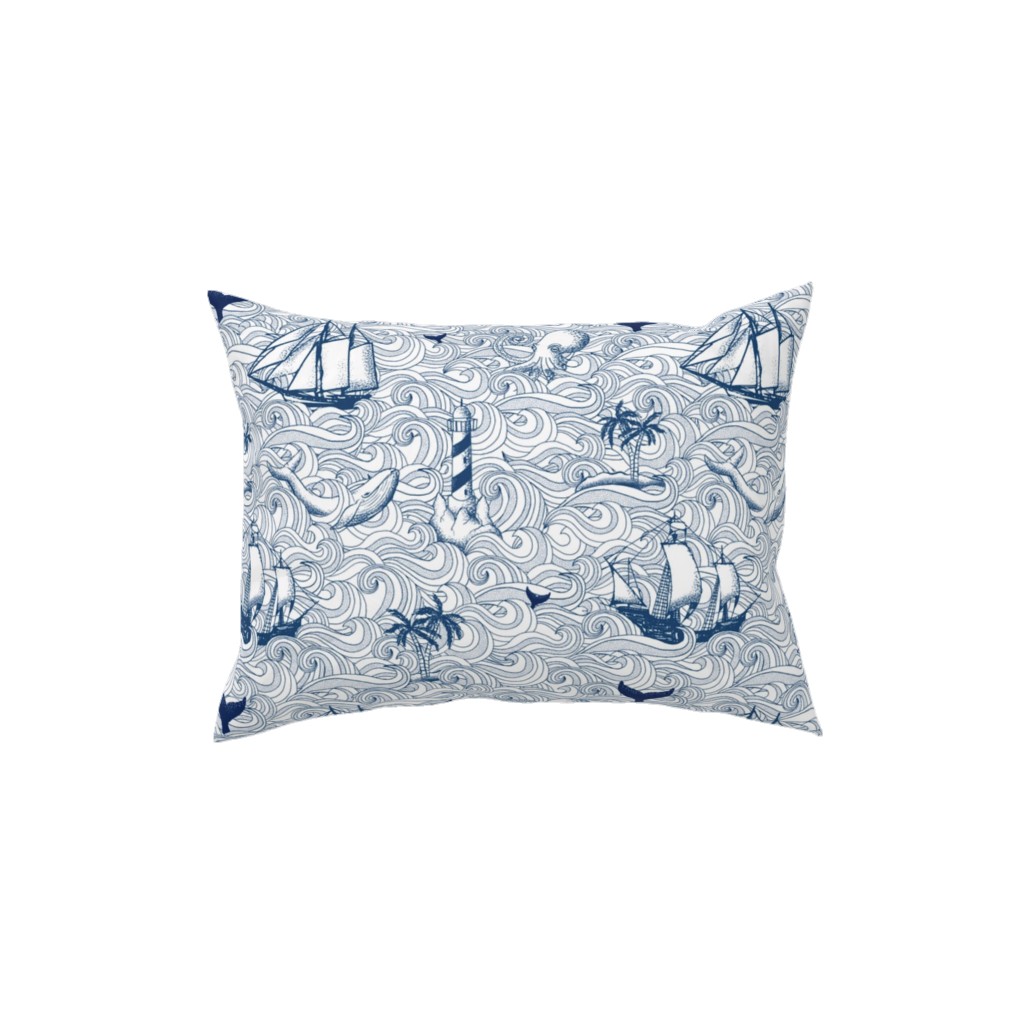 Vintage Nautical Journey Pillow, Woven, Beige, 12x16, Single Sided, Blue