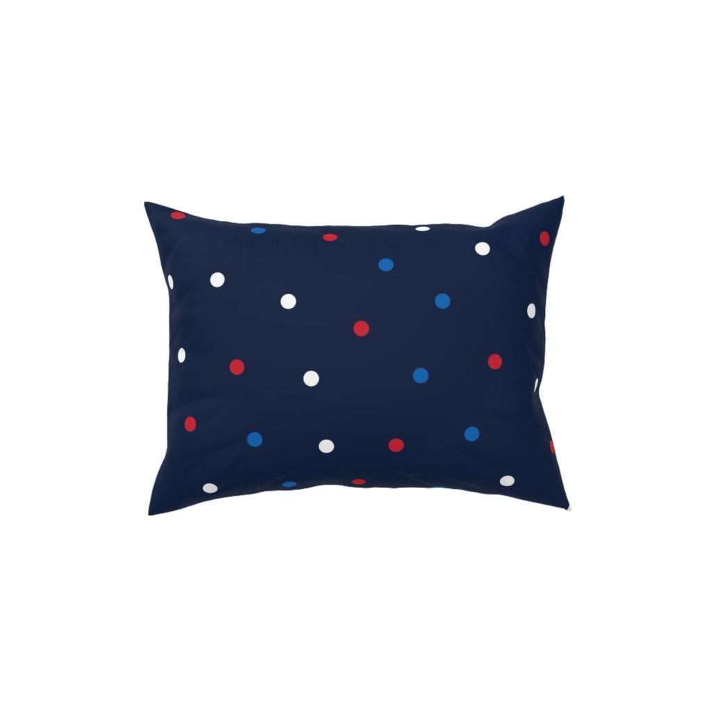 Mixed Polka Dots - Red White and Royal on Navy Blue Pillow, Woven, Beige, 12x16, Single Sided, Blue