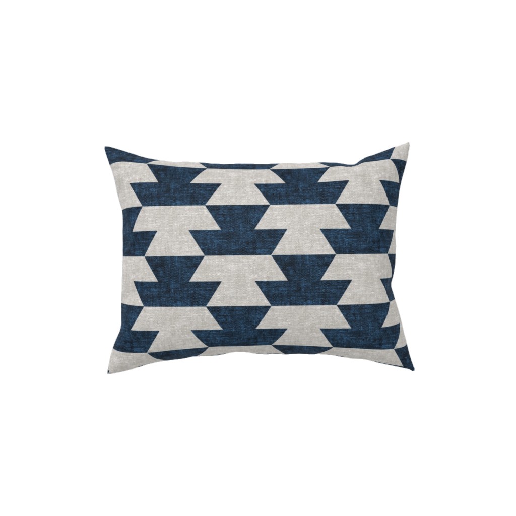 Boho Geometric Aztec - Stone & Denim Pillow, Woven, Beige, 12x16, Single Sided, Blue