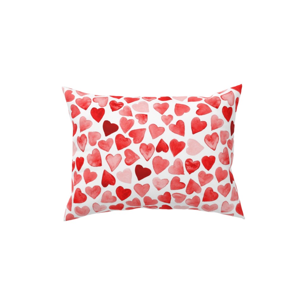 Red Hearts Watercolor - Red Pillow, Woven, Beige, 12x16, Single Sided, Red