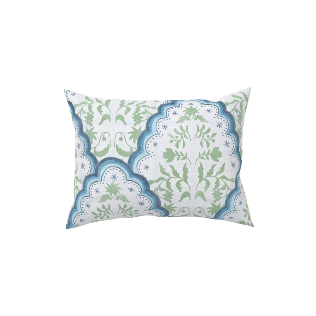 Scallop Paisley - Blue and Green Pillow, Woven, Beige, 12x16, Single Sided, Green