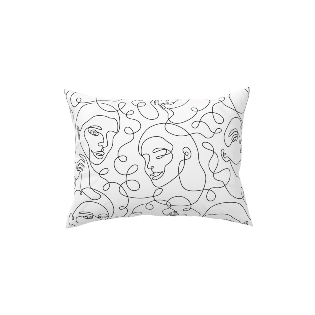 Hand Drawn Women Pillow, Woven, Beige, 12x16, Single Sided, White, White