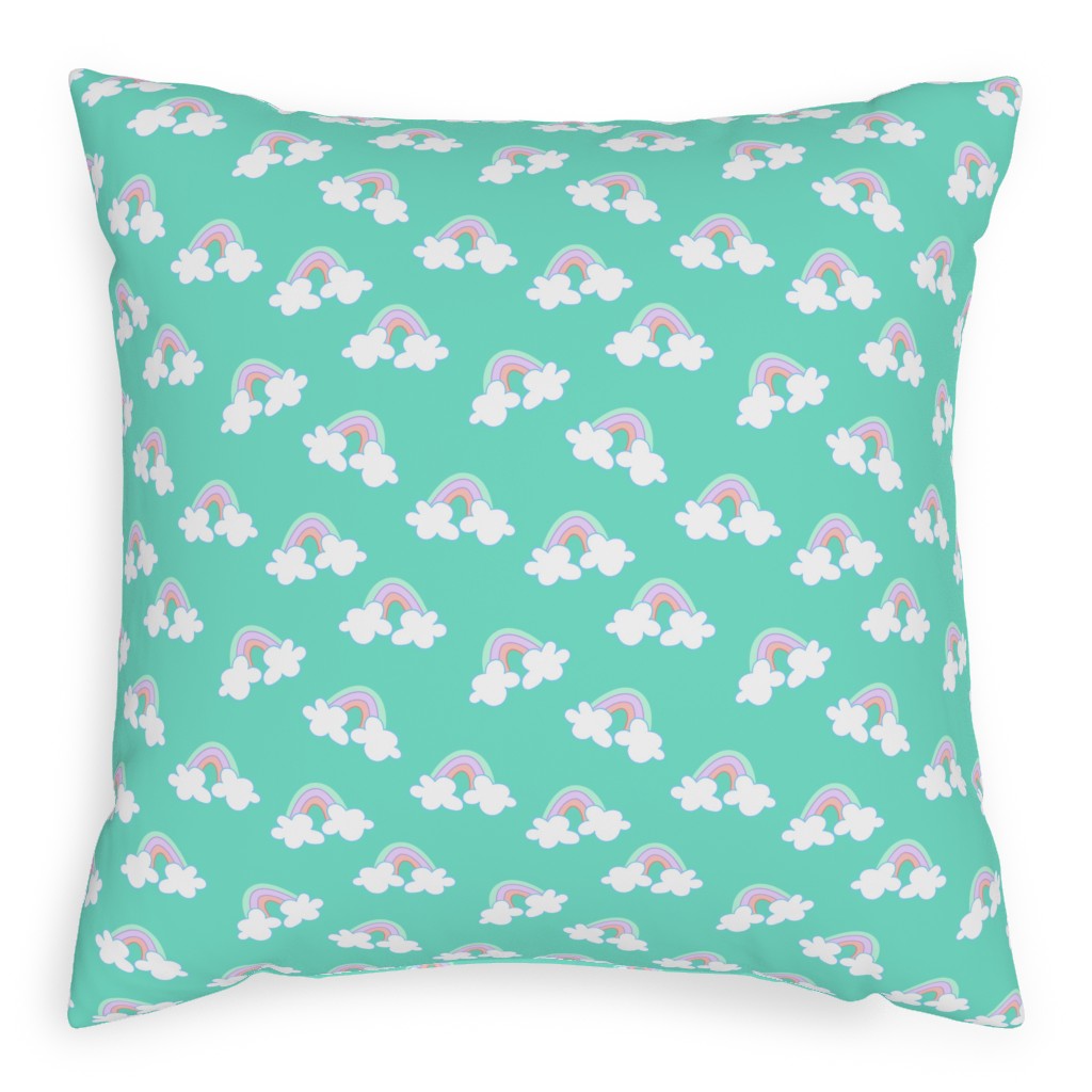 Nicola Unicorn Rainbows Pillow, Woven, Black, 20x20, Single Sided, Green, Boardwalk