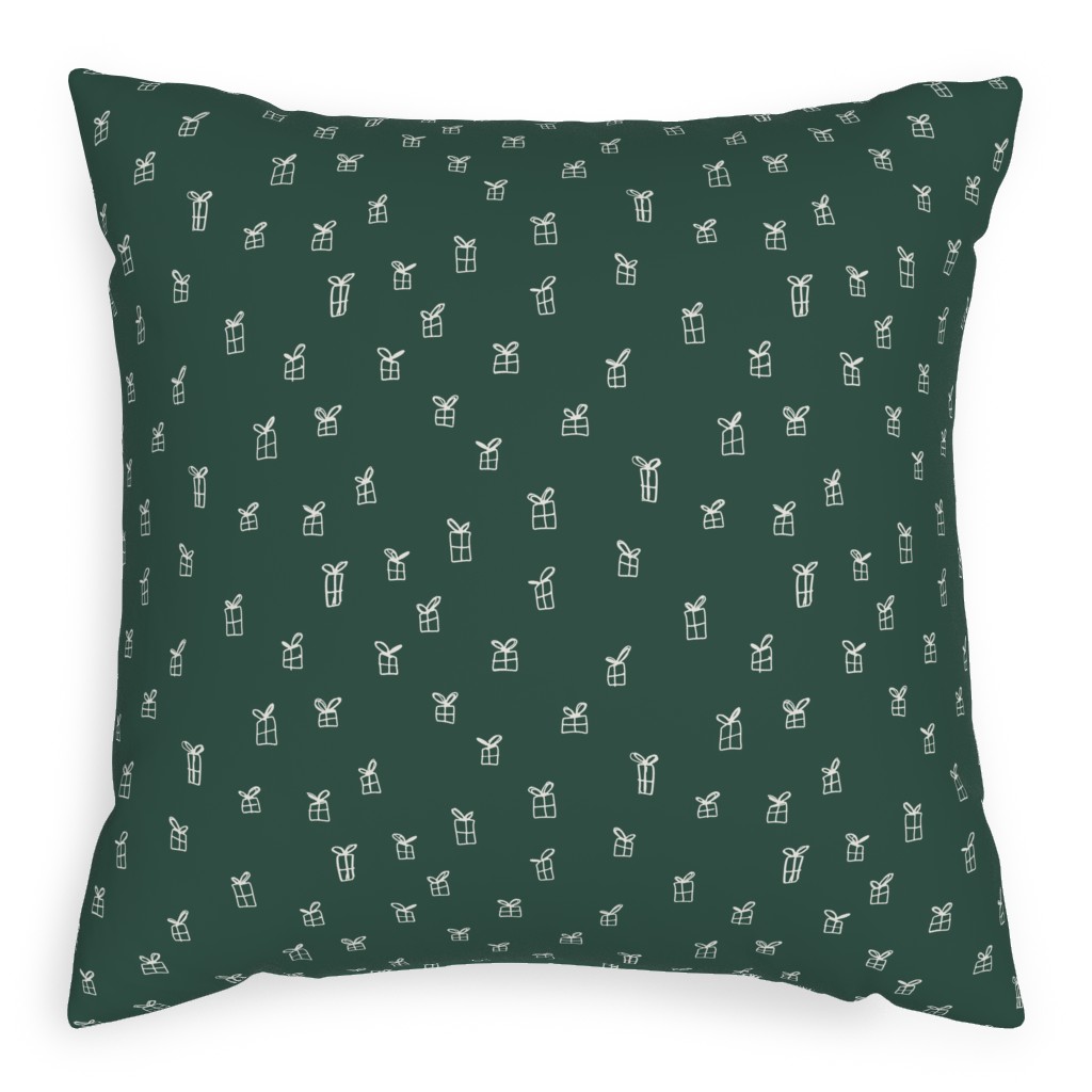 Christmas Presents on Green Pillow, Woven, Black, 20x20, Single Sided, Green