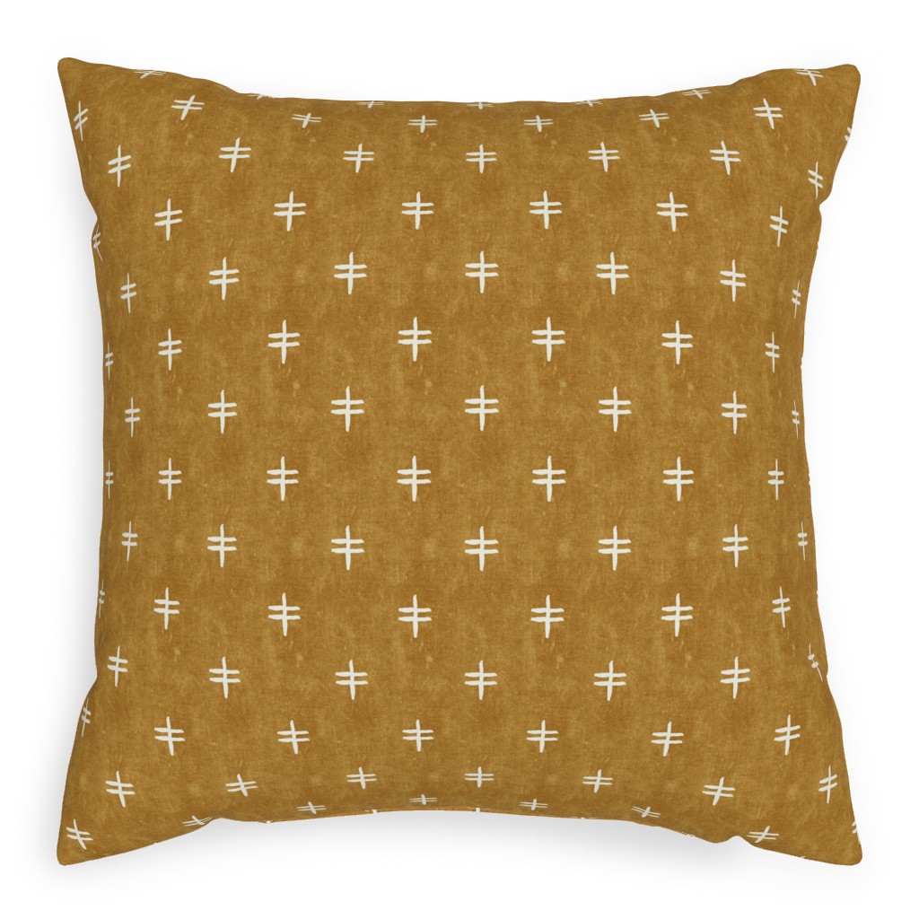 Double Cross Mudcloth Tribal - Mustard Yellow Pillow, Woven, Black, 20x20, Single Sided, Brown