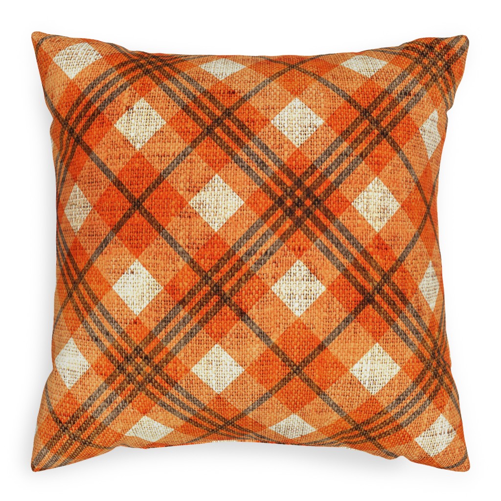 Burlap Plaid - Orange and Grey Pillow, Woven, Black, 20x20, Single Sided, Orange