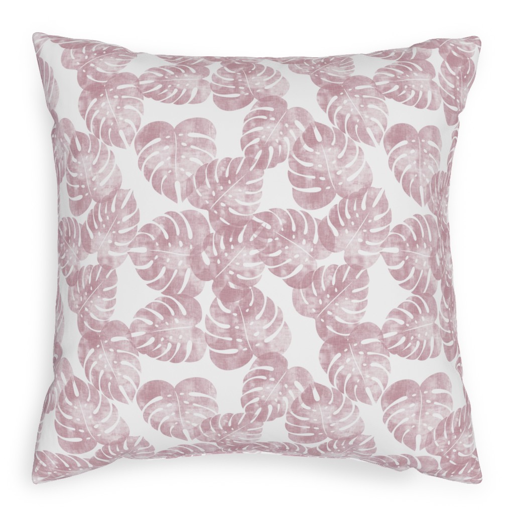 Monstera Leaves - Mauve Pillow, Woven, Black, 20x20, Single Sided, Pink