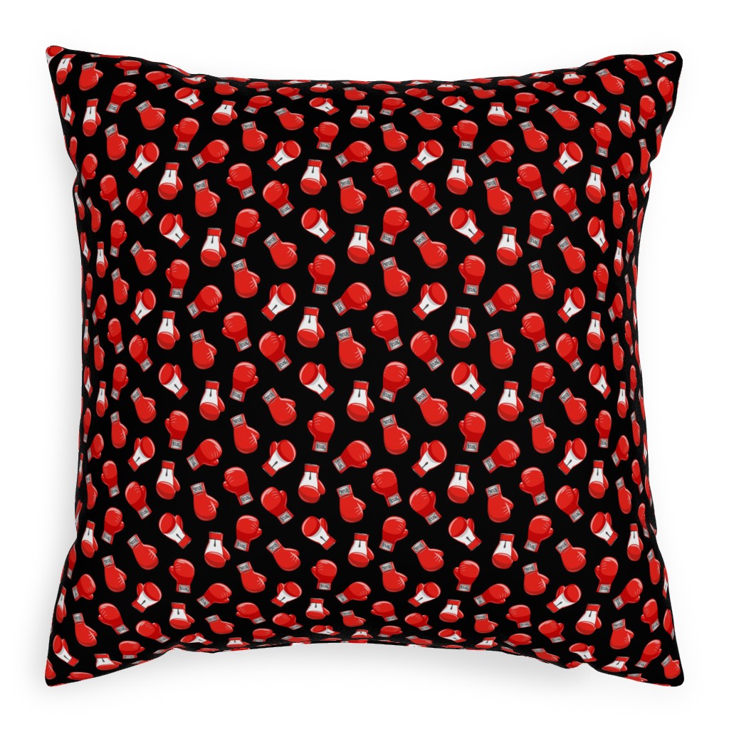 Boxing Gloves - Red on Black Pillow, Woven, Black, 20x20, Single Sided, Black, Black