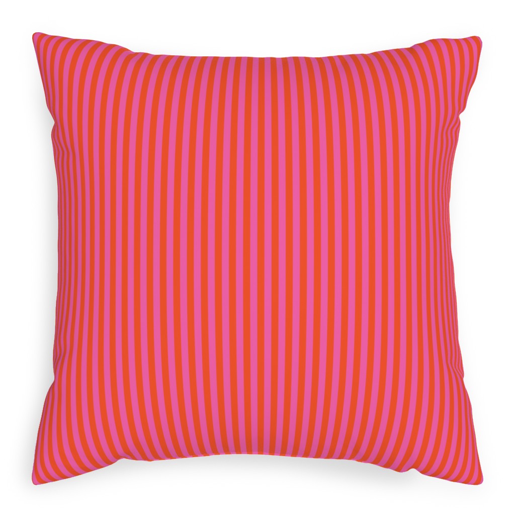 Piccadilly Pinstripes in Mod - Orange and Pink Pillow, Woven, Black, 20x20, Single Sided, Pink, Bright Pink
